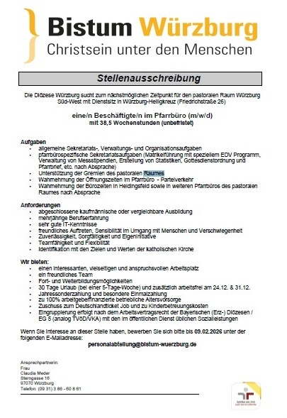 Stellenangebot Pfarrbüro